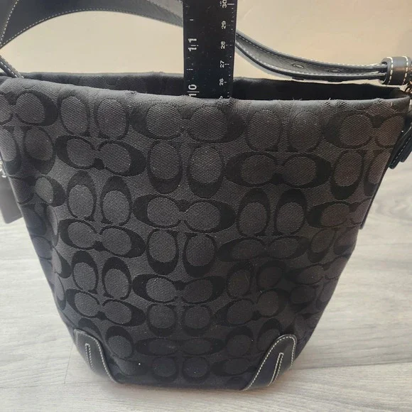 Vintage Coach Monogram Hobo Shoulder Bag Y2K Bucket Black Leather